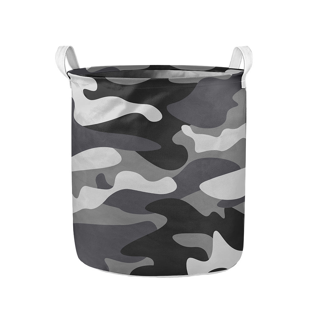 Grey And White Camouflage Print Collapsible Laundry Basket