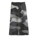 Grey And White Camouflage Print Cotton Front Slit Maxi Skirt