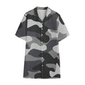 Grey And White Camouflage Print Cotton Hawaiian Shirt