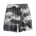 Grey And White Camouflage Print Cotton Shorts