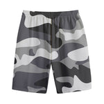 Grey And White Camouflage Print Cotton Shorts