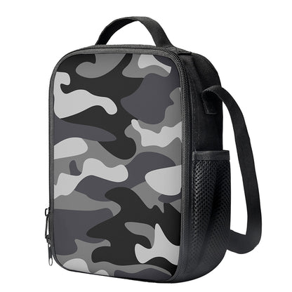 Grey And White Camouflage Print Crossbody Lunch Bag