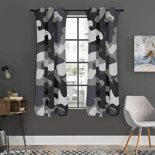 Grey And White Camouflage Print Curtain