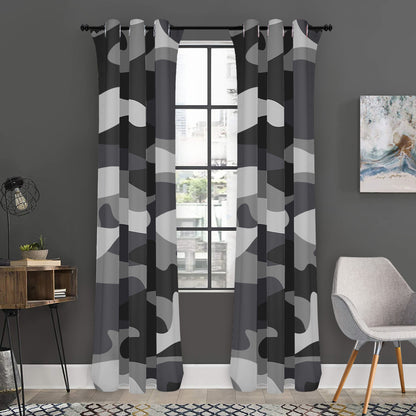 Grey And White Camouflage Print Curtain