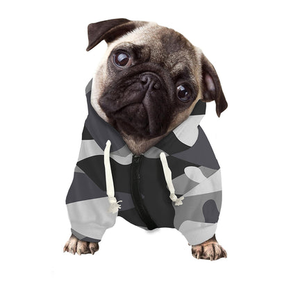 Grey And White Camouflage Print Dog Zip Up Hoodie