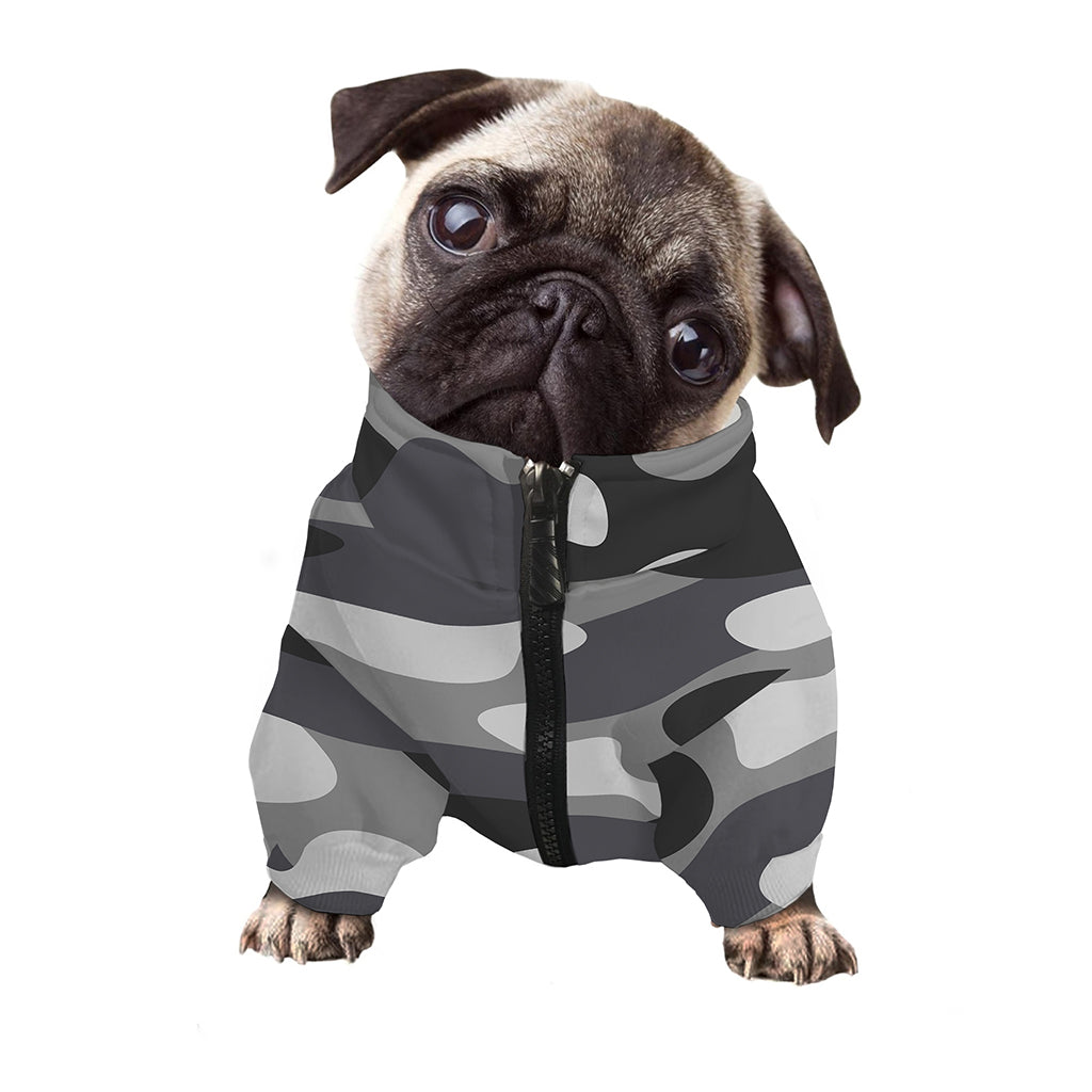 Grey And White Camouflage Print Dog Zip Up Jacket