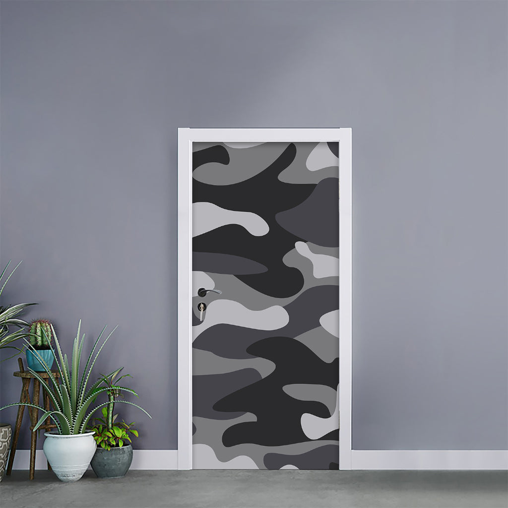 Grey And White Camouflage Print Door Sticker