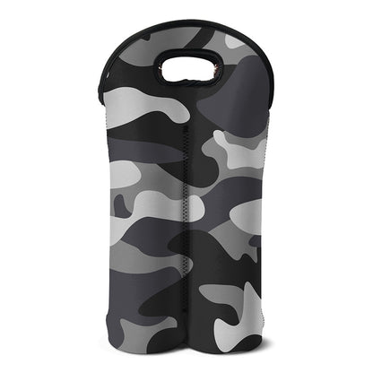 Grey And White Camouflage Print Double Neoprene Wine Tote