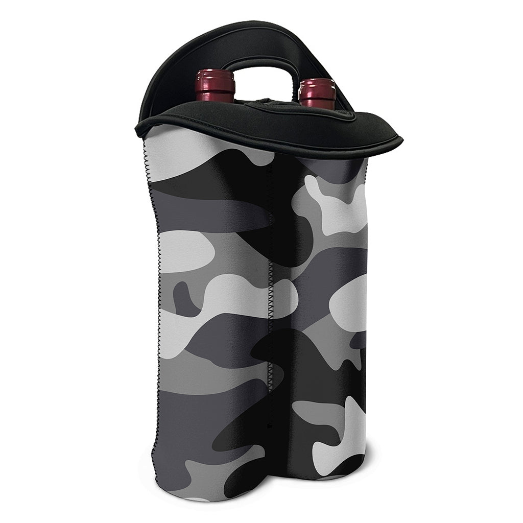 Grey And White Camouflage Print Double Neoprene Wine Tote