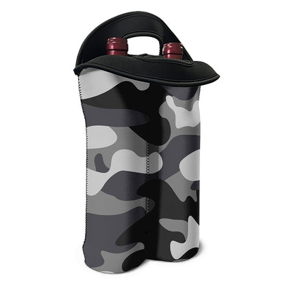 Grey And White Camouflage Print Double Neoprene Wine Tote