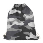 Grey And White Camouflage Print Drawstring Bag