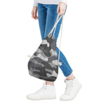Grey And White Camouflage Print Drawstring Bag