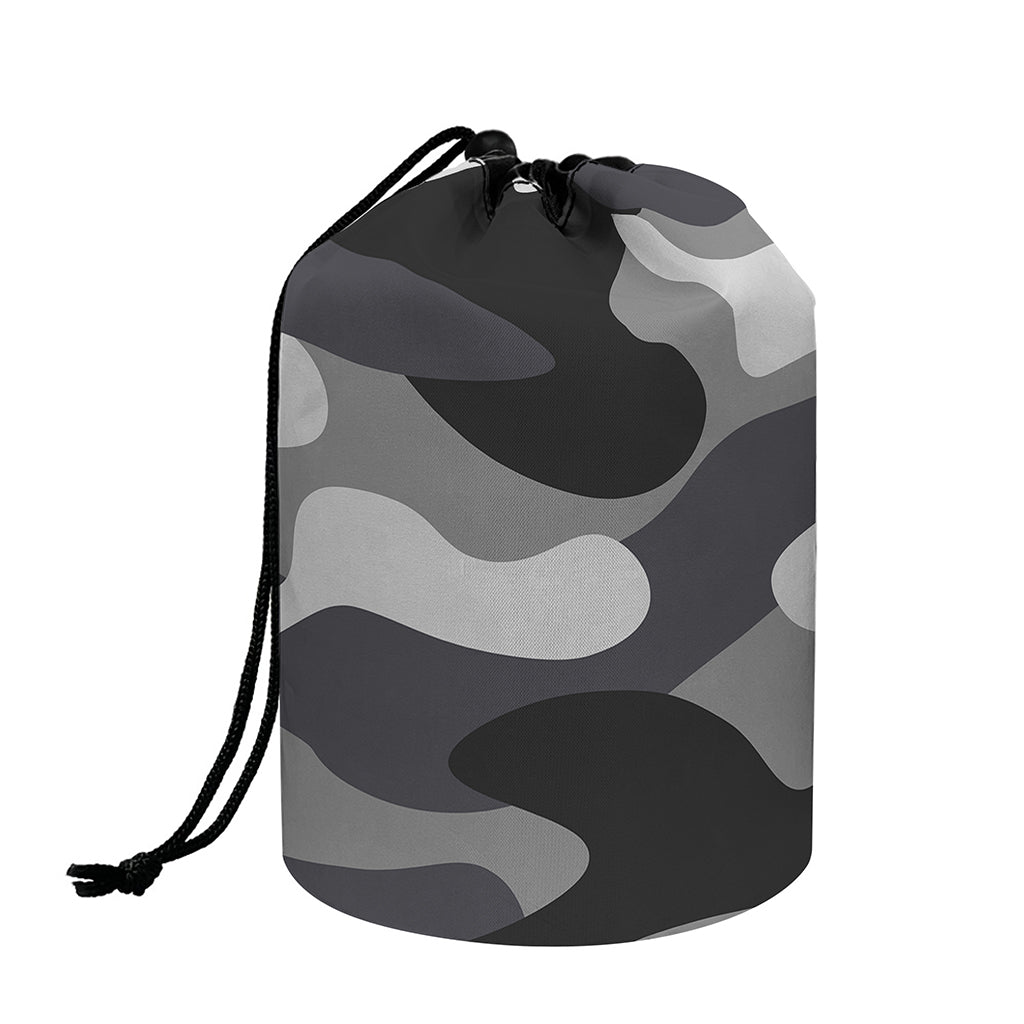 Grey And White Camouflage Print Drawstring Makeup Bag