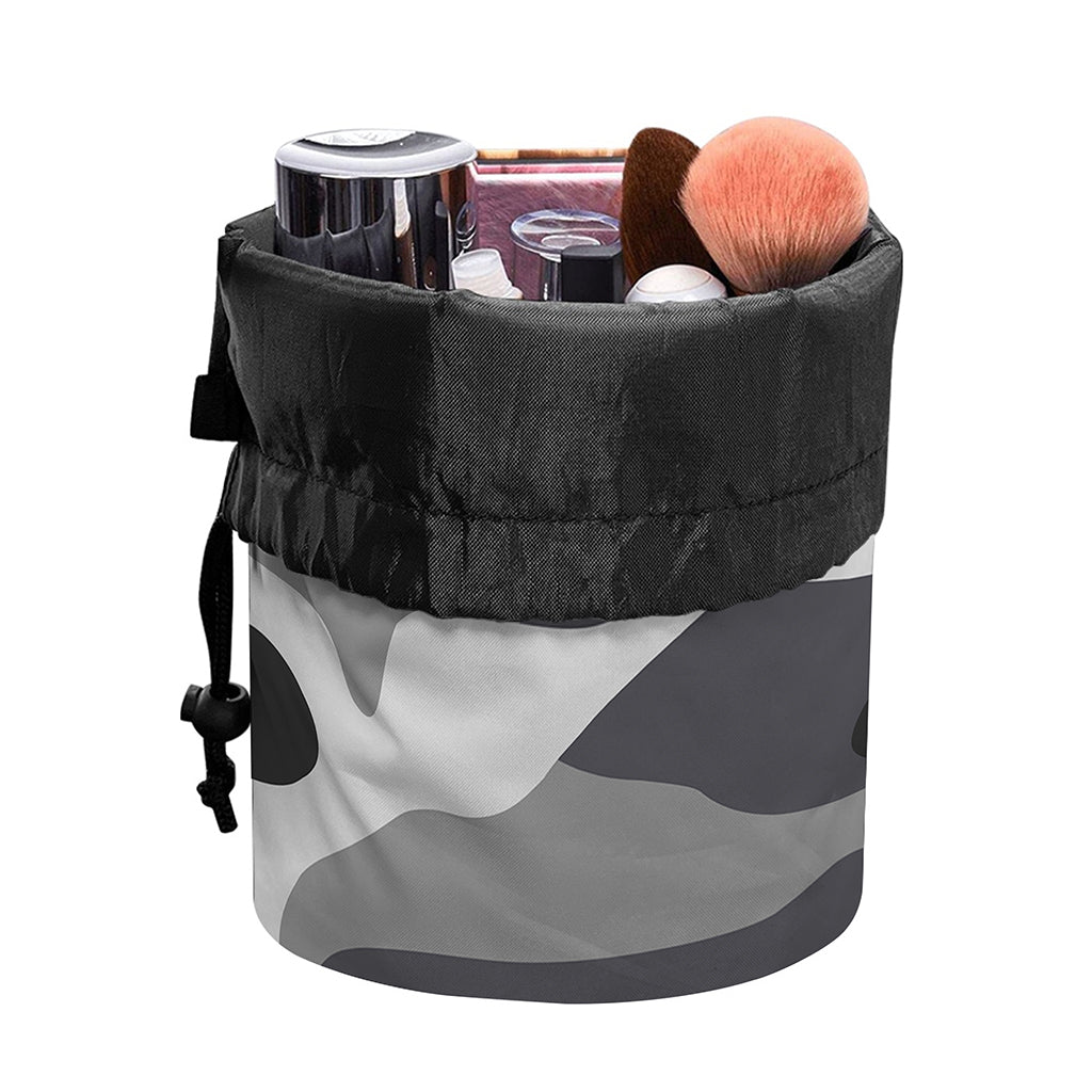 Grey And White Camouflage Print Drawstring Makeup Bag
