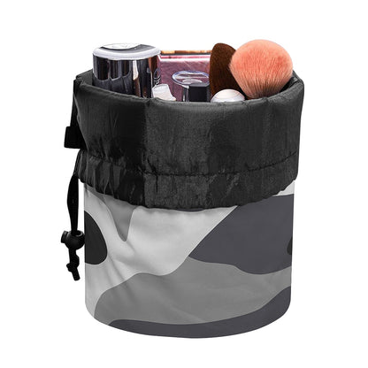 Grey And White Camouflage Print Drawstring Makeup Bag