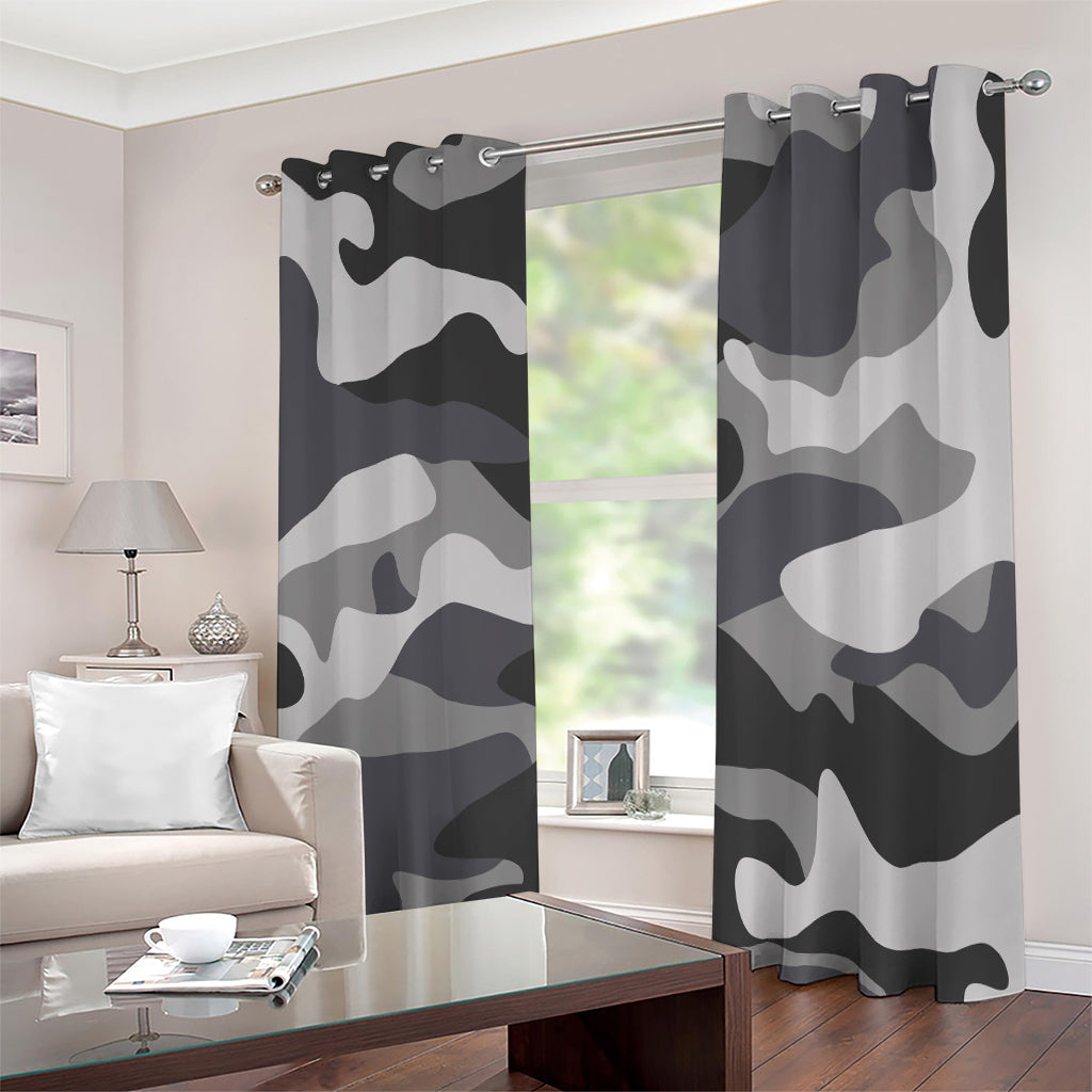 Grey And White Camouflage Print Extra Wide Grommet Curtains