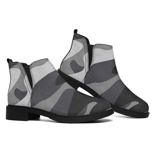 Grey And White Camouflage Print Flat Ankle Boots