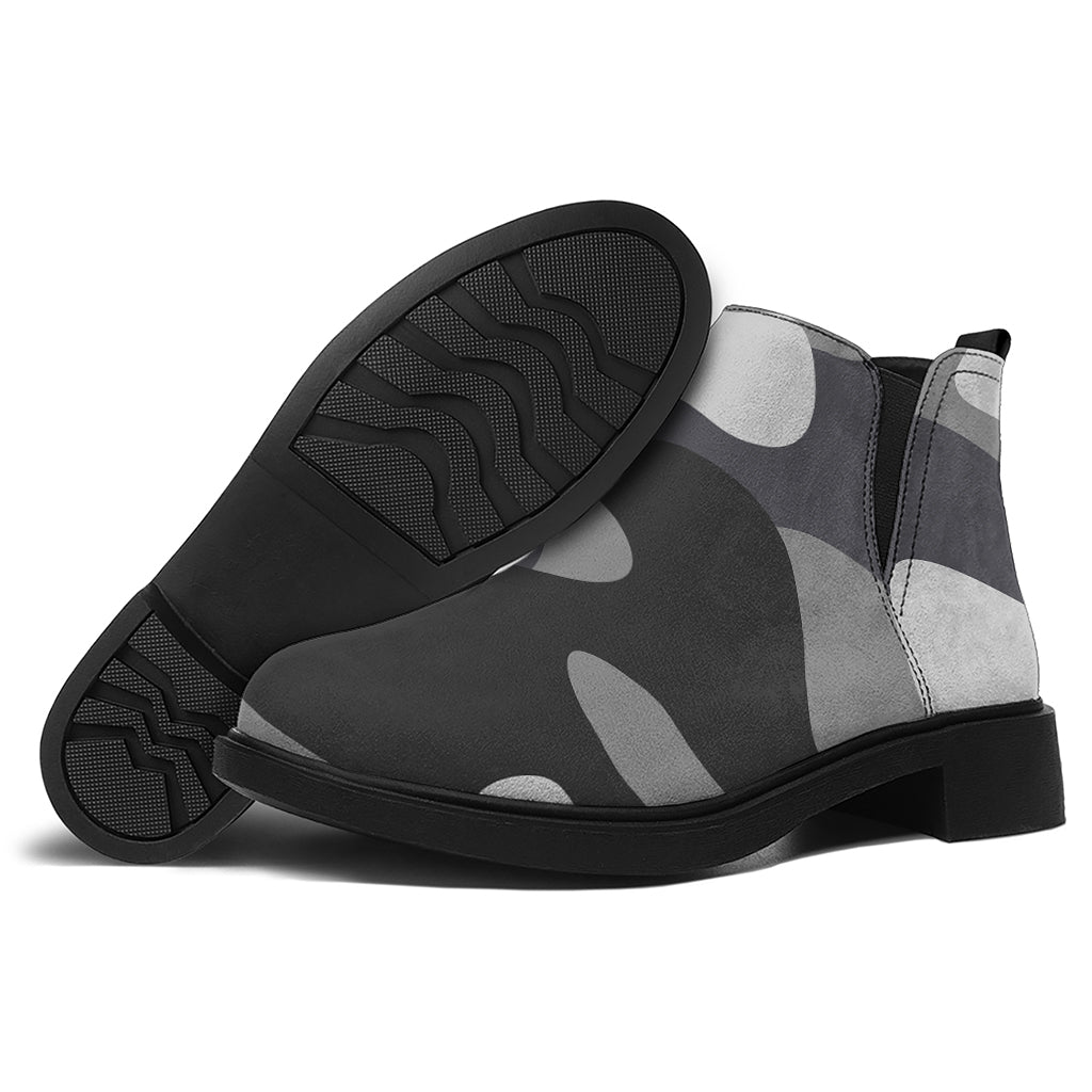 Grey And White Camouflage Print Flat Ankle Boots