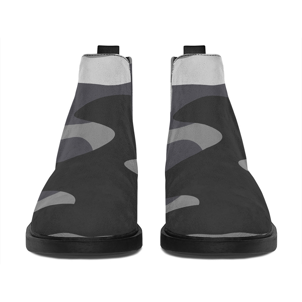 Grey And White Camouflage Print Flat Ankle Boots