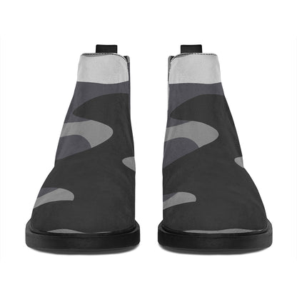 Grey And White Camouflage Print Flat Ankle Boots