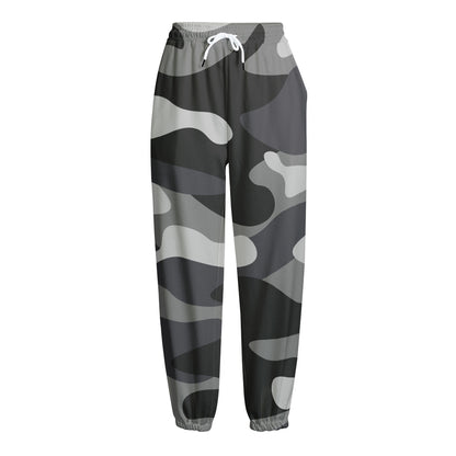 Grey And White Camouflage Print Fleece Lined Knit Pants