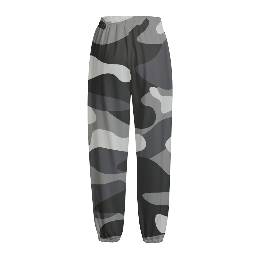 Grey And White Camouflage Print Fleece Lined Knit Pants