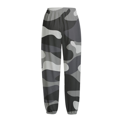 Grey And White Camouflage Print Fleece Lined Knit Pants