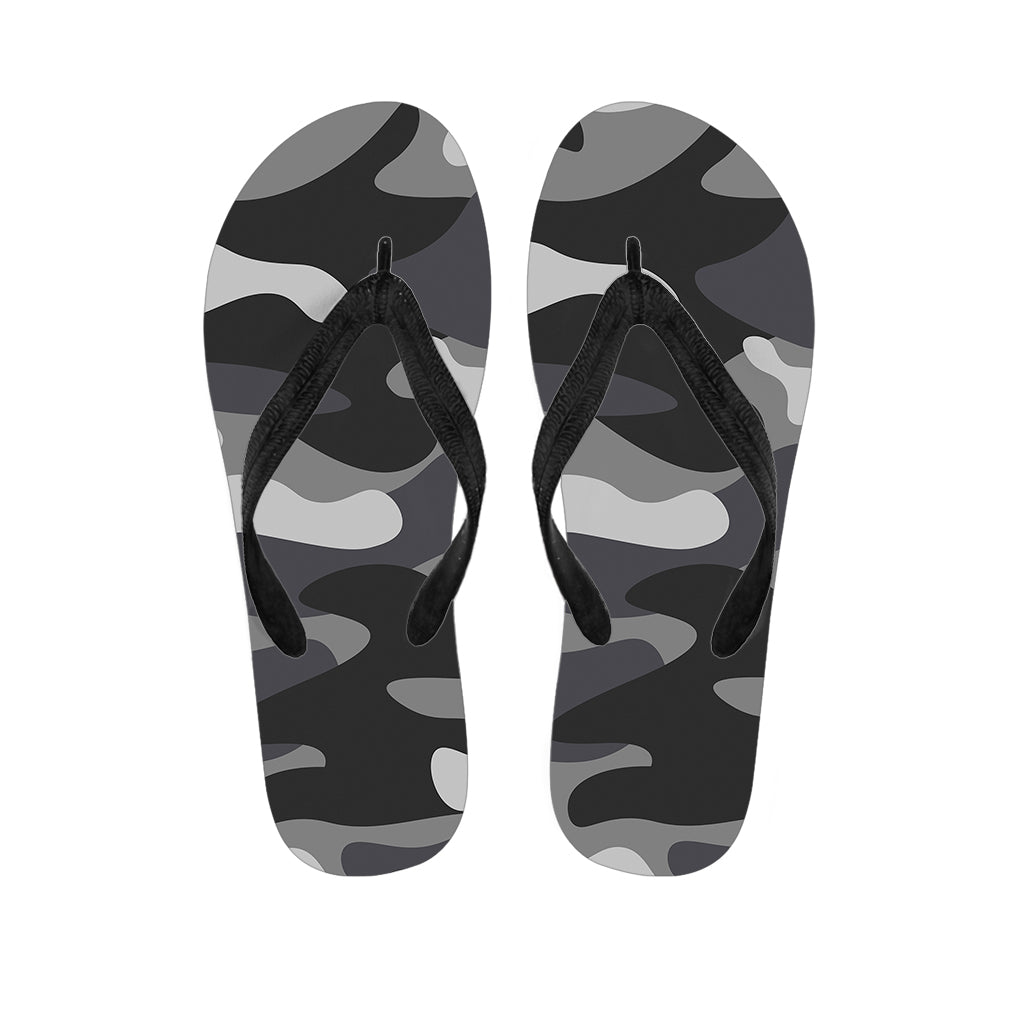 Grey And White Camouflage Print Flip Flops