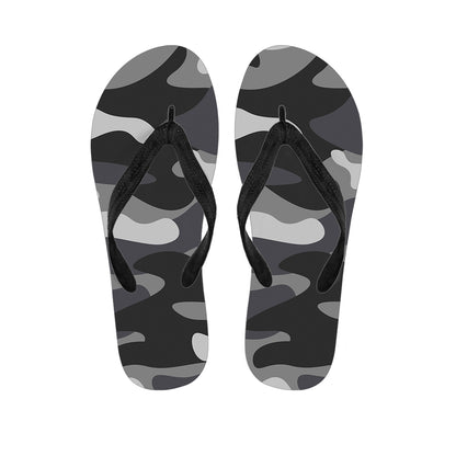 Grey And White Camouflage Print Flip Flops
