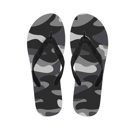 Grey And White Camouflage Print Flip Flops
