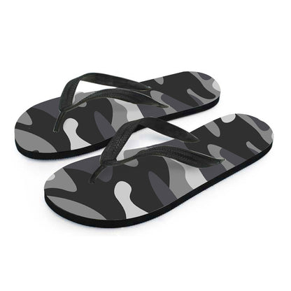 Grey And White Camouflage Print Flip Flops