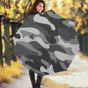 Grey And White Camouflage Print Foldable Umbrella