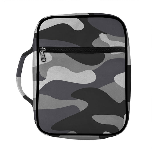 Grey And White Camouflage Print Front Pocket Bible Bag
