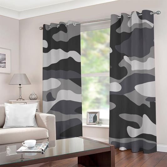 Grey And White Camouflage Print Grommet Curtains
