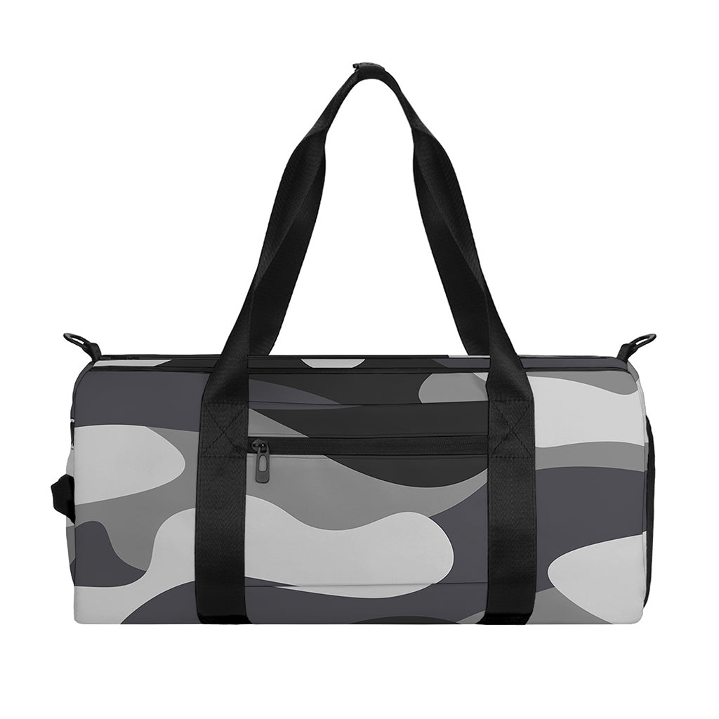 Grey And White Camouflage Print Gym Bag