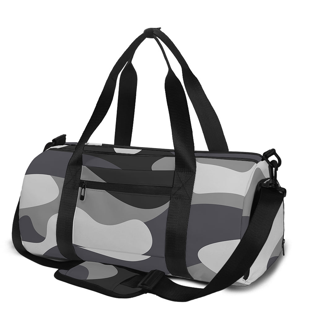 Grey And White Camouflage Print Gym Bag