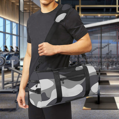Grey And White Camouflage Print Gym Bag
