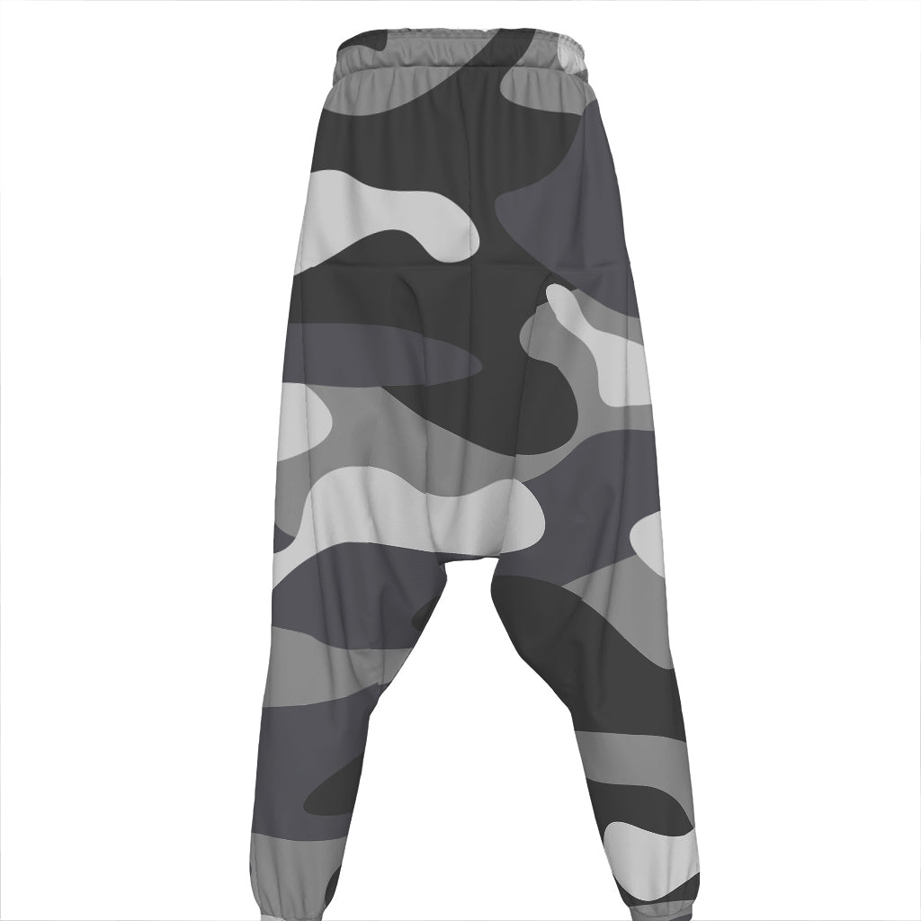 Grey And White Camouflage Print Hammer Pants