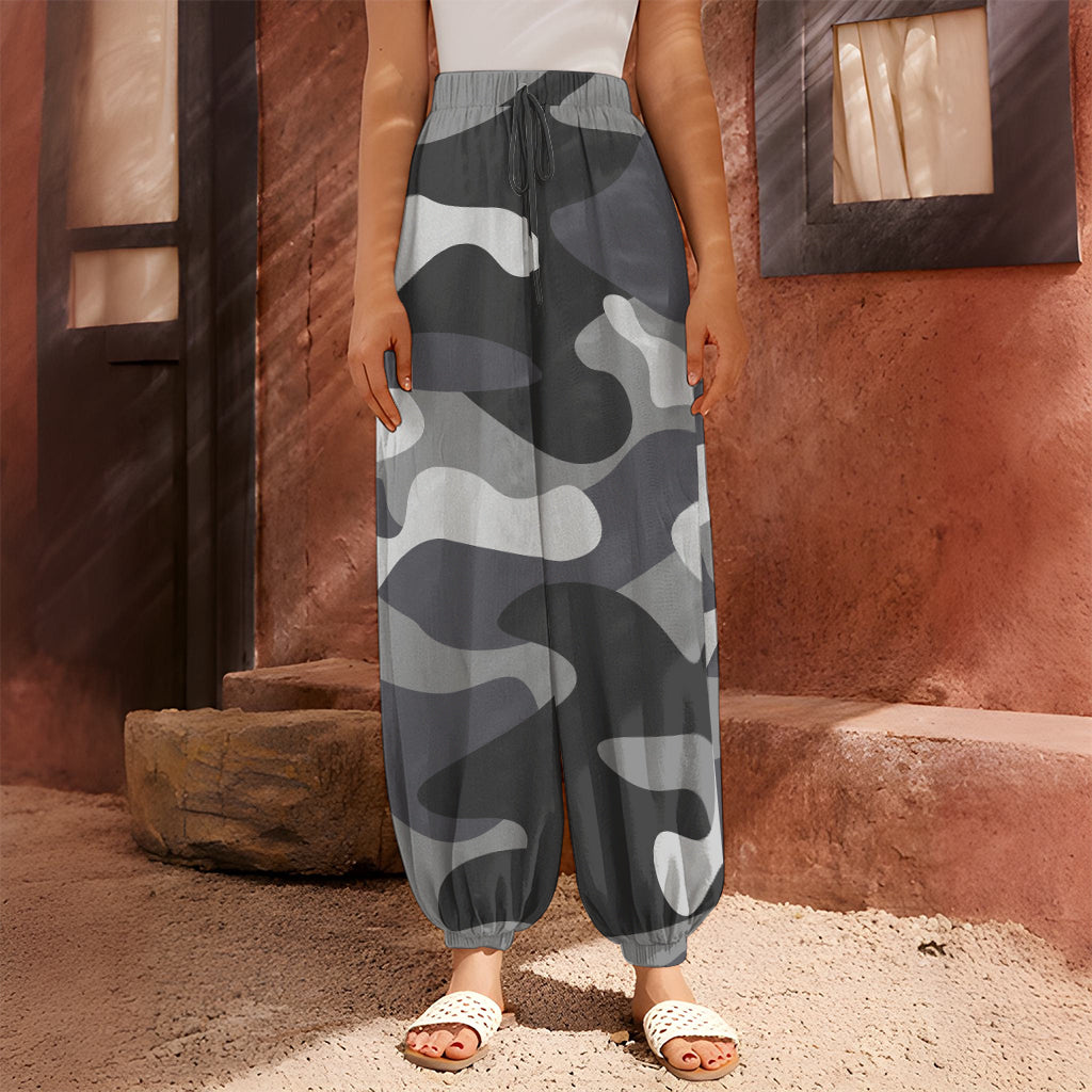 Grey And White Camouflage Print Harem Pants
