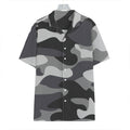 Grey And White Camouflage Print Hawaiian Shirt