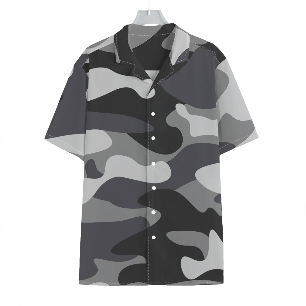 Grey And White Camouflage Print Hawaiian Shirt