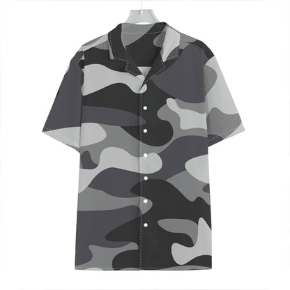 Grey And White Camouflage Print Hawaiian Shirt