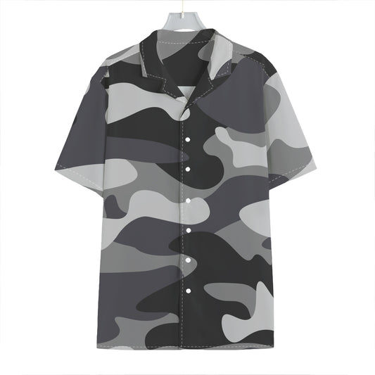 Grey And White Camouflage Print Hawaiian Shirt