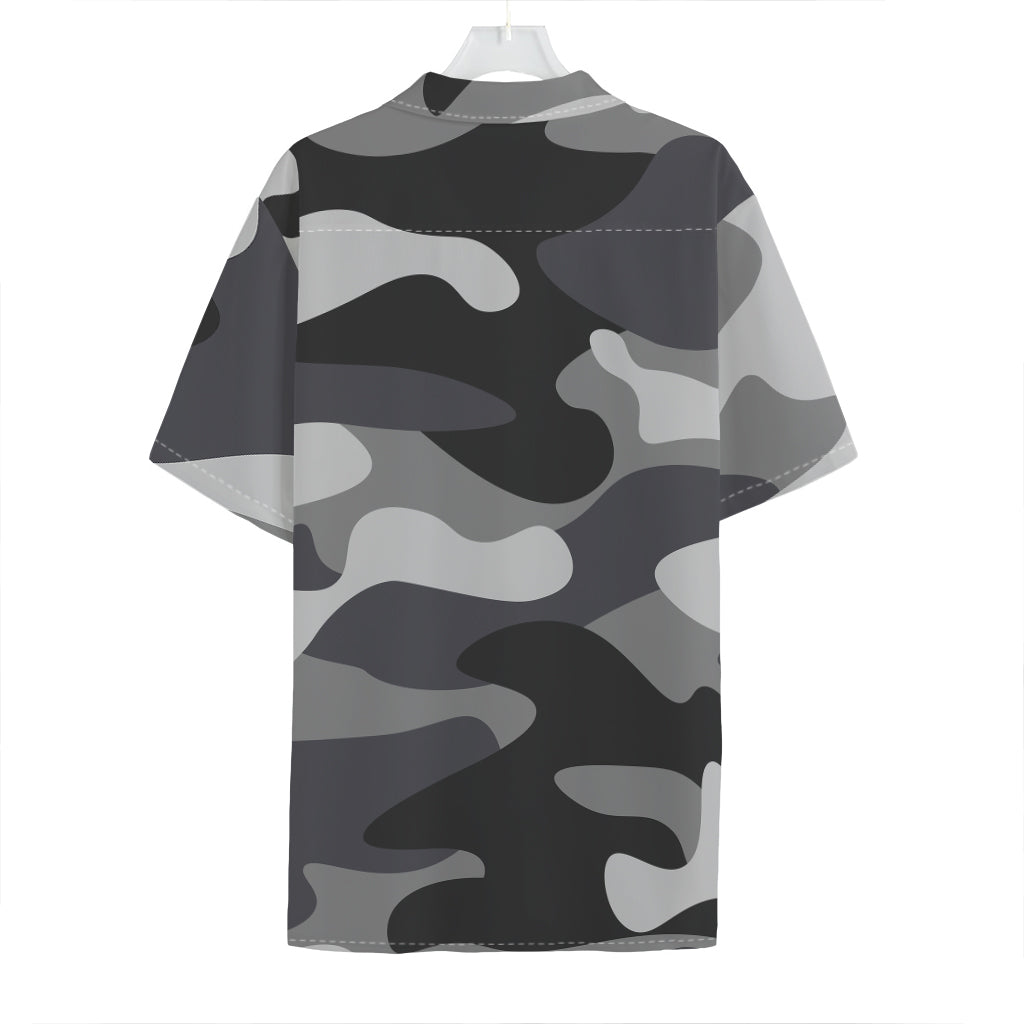 Grey And White Camouflage Print Hawaiian Shirt