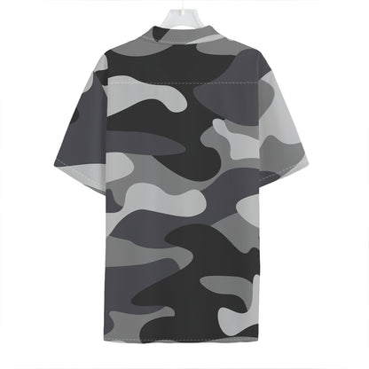 Grey And White Camouflage Print Hawaiian Shirt