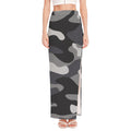 Grey And White Camouflage Print High Slit Maxi Skirt