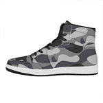 Grey And White Camouflage Print High Top Leather Sneakers