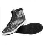 Grey And White Camouflage Print High Top Leather Sneakers