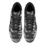 Grey And White Camouflage Print High Top Leather Sneakers