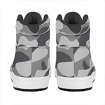 Grey And White Camouflage Print High Top Leather Sneakers